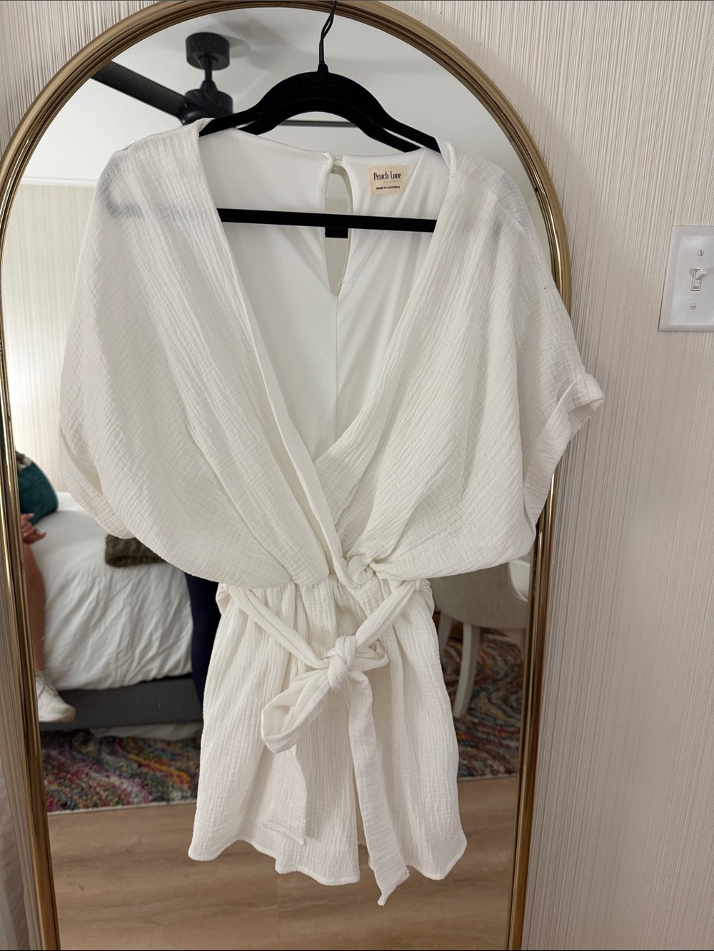 Peach Love California White Gauze Wrap Romper